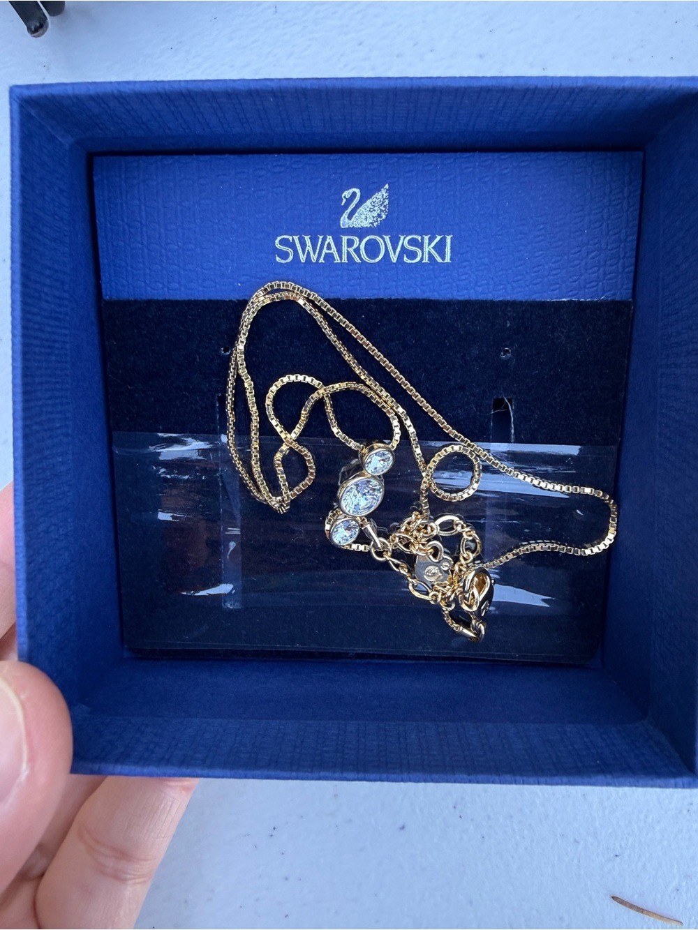 Swarovski Gold Tone Three-Stone Crystal Pendant Necklace - Women Jewelry